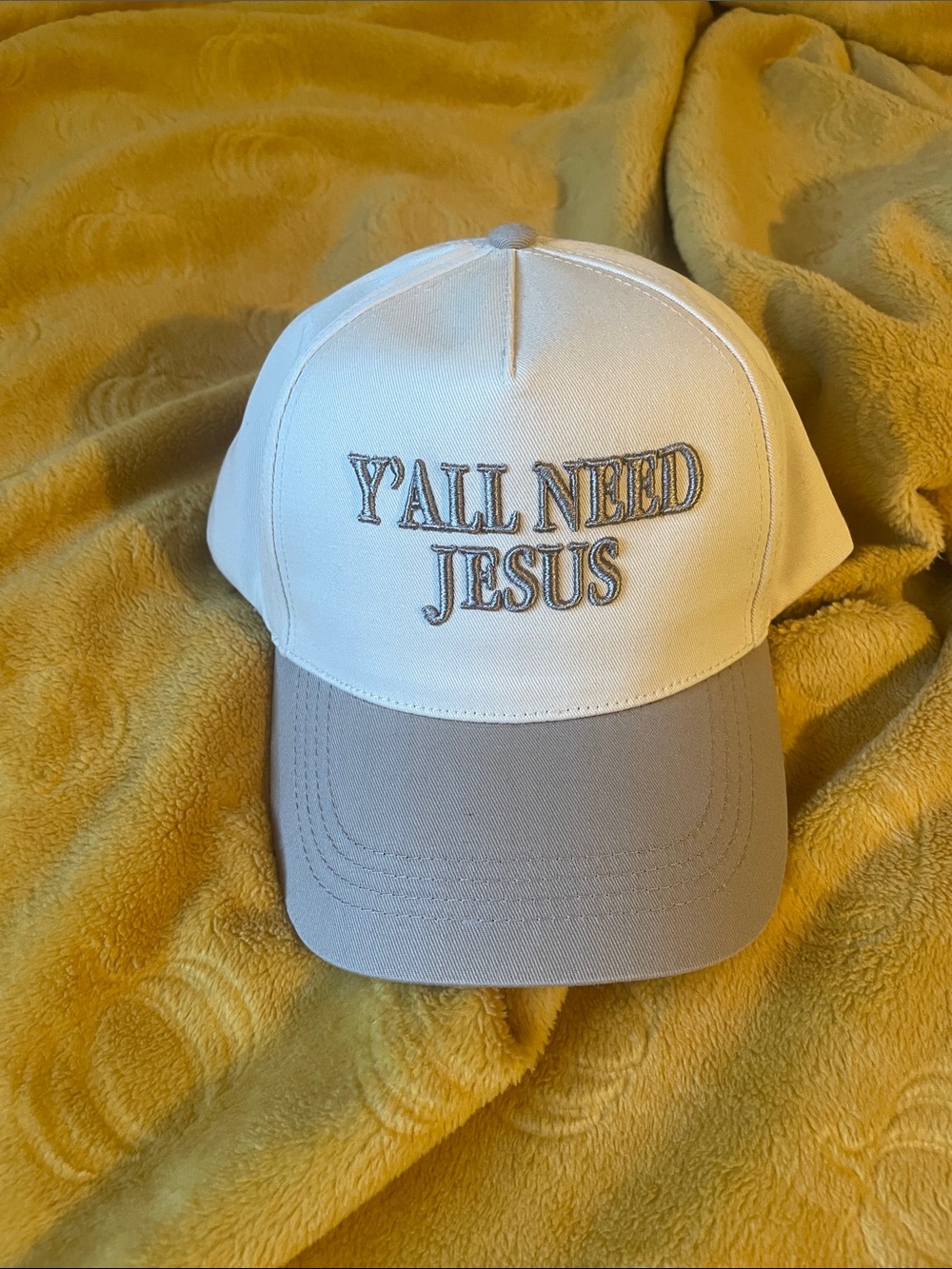 White and Gray 'Y'All Need Jesus' Embroidered Baseball Cap